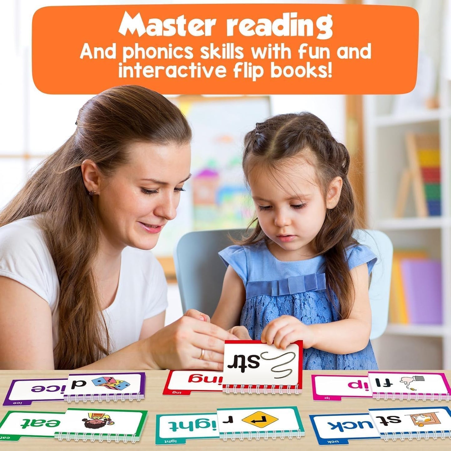 Read & Rhyme Flip Books – 30 Phonics & Vocabulary Learning Cards - Zghartoys